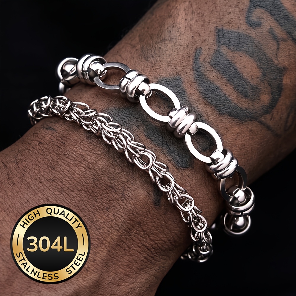 TEMU 2pcs High-quality 304l Stainless Steel Bracelet, Simple And Fashionable, Suitable For Men To Wear, Fashionable Accessory, Suitable For Daily