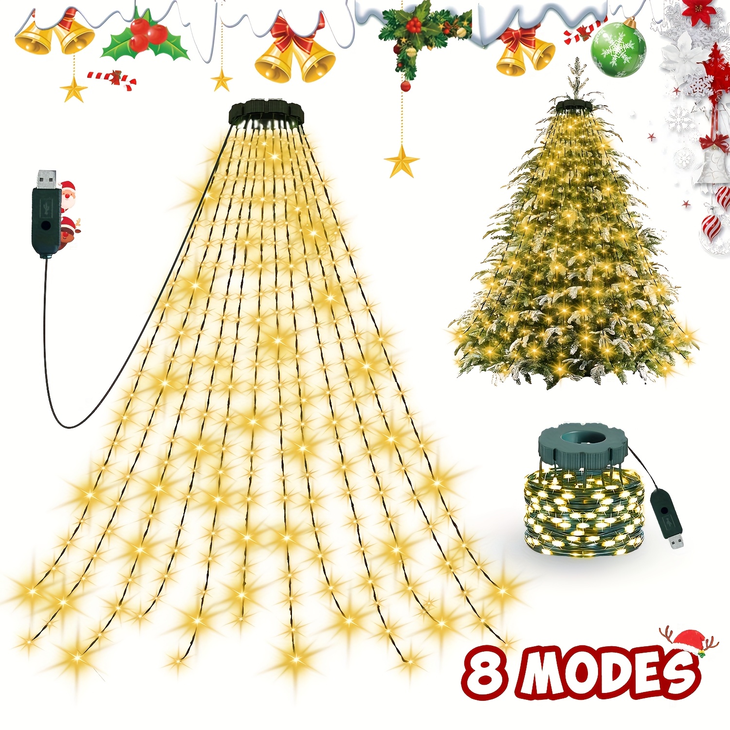 imagen del artículo cadena de luces led navideñas 400/220, 20/11 cadenas de 2m para   en  , alimentación por usb, luces de     luminosidad, 8  , ideal para jardín,  , hogar y decoración de   de navidad
