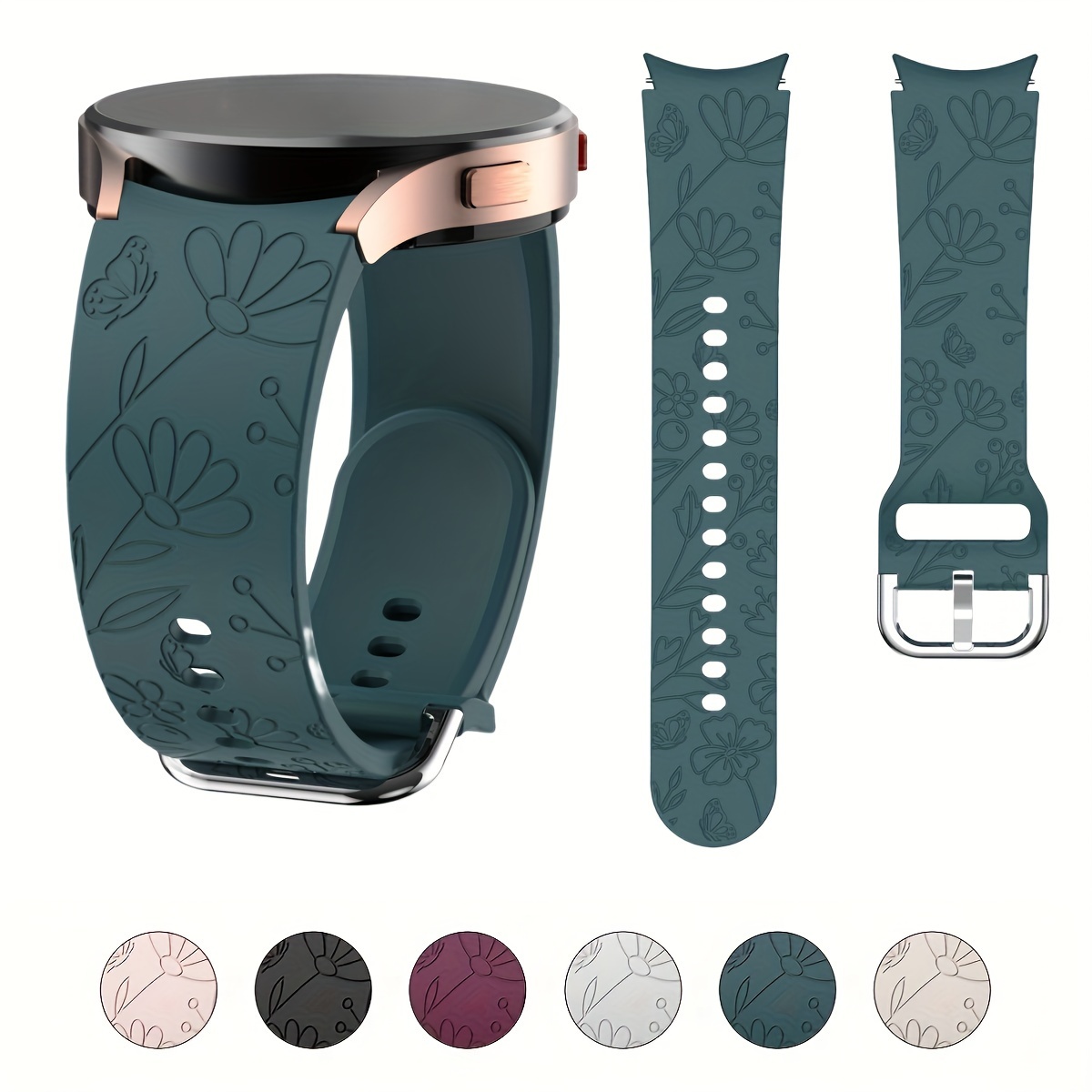 

20mm Soft Engraved Silicone Smart Band, Watch Strap For 7/6/5/4/fe, Featuring A Creative Daisy Engraving