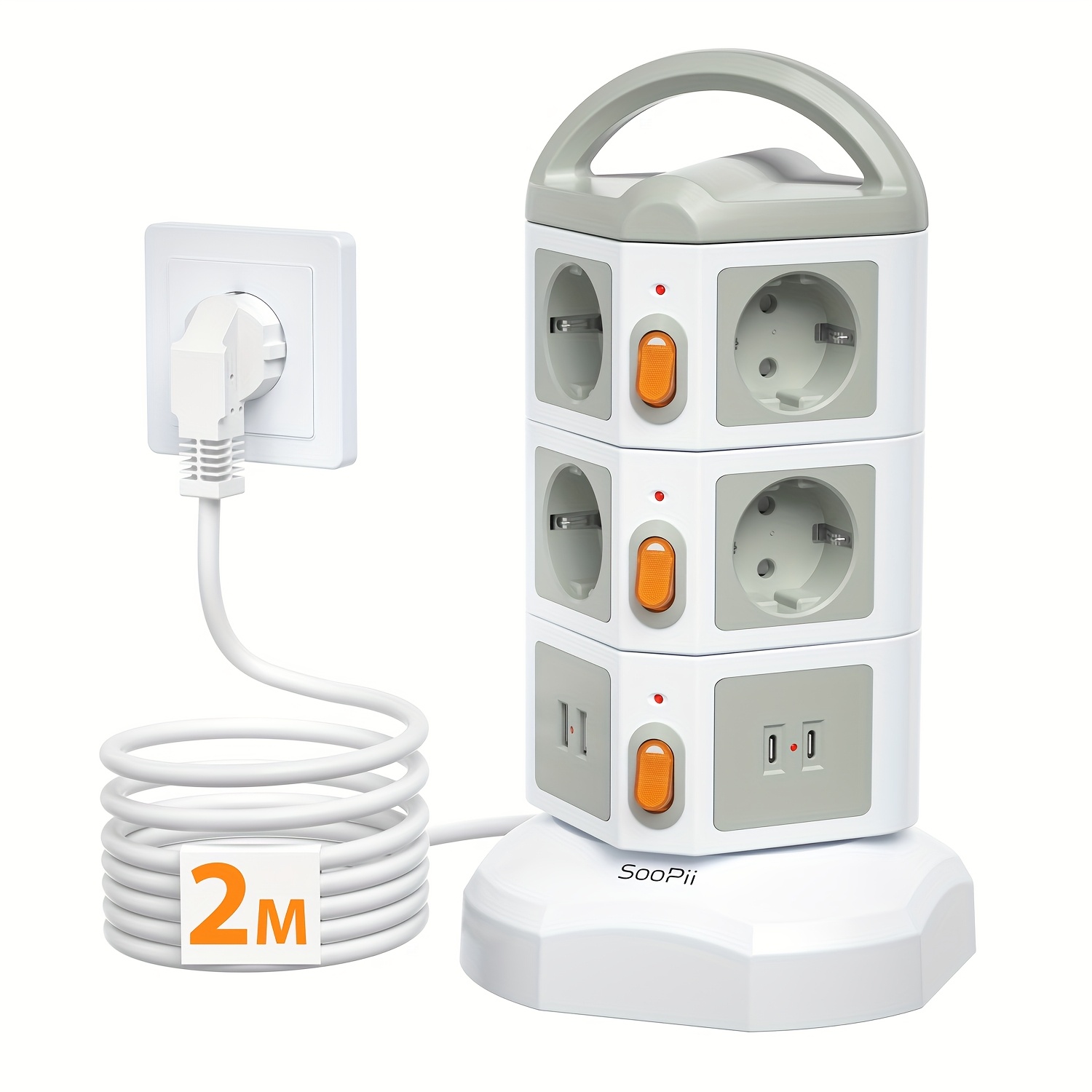 TEMU Soopii 14 In 1 Multiple Socket Outlet Power Strip | 10-way Fast Charging Station With 2 Usb + 2 Usb-cdistribution Socket Surge Protector