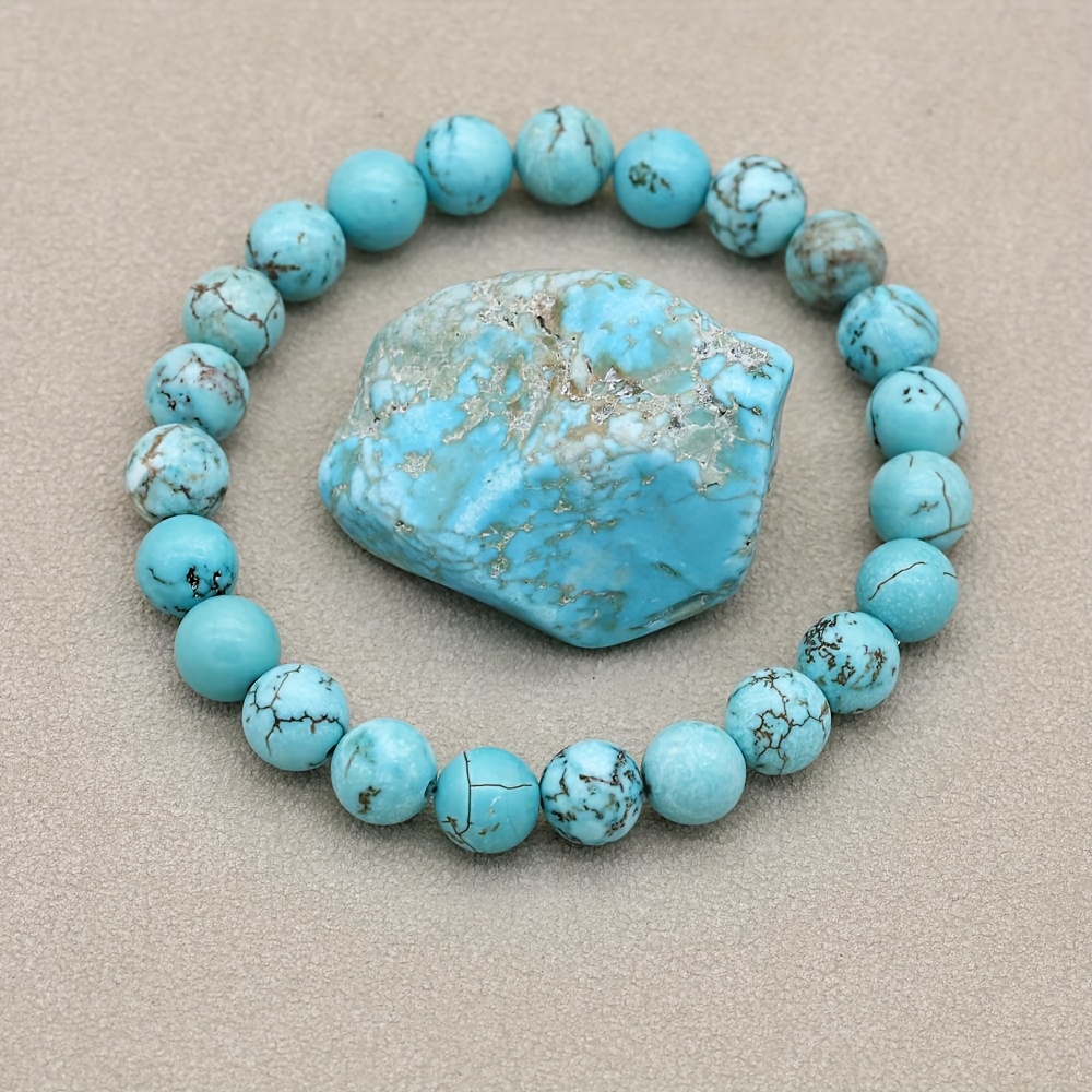 Image of Vintage-style Turquoise Beaded Stretch Bracelet With Natural Stone Accents – Design For Casual Attire, Perfect Gift For Holidays, Anniversaries, And Special Occasions, Turquoise Jewelry