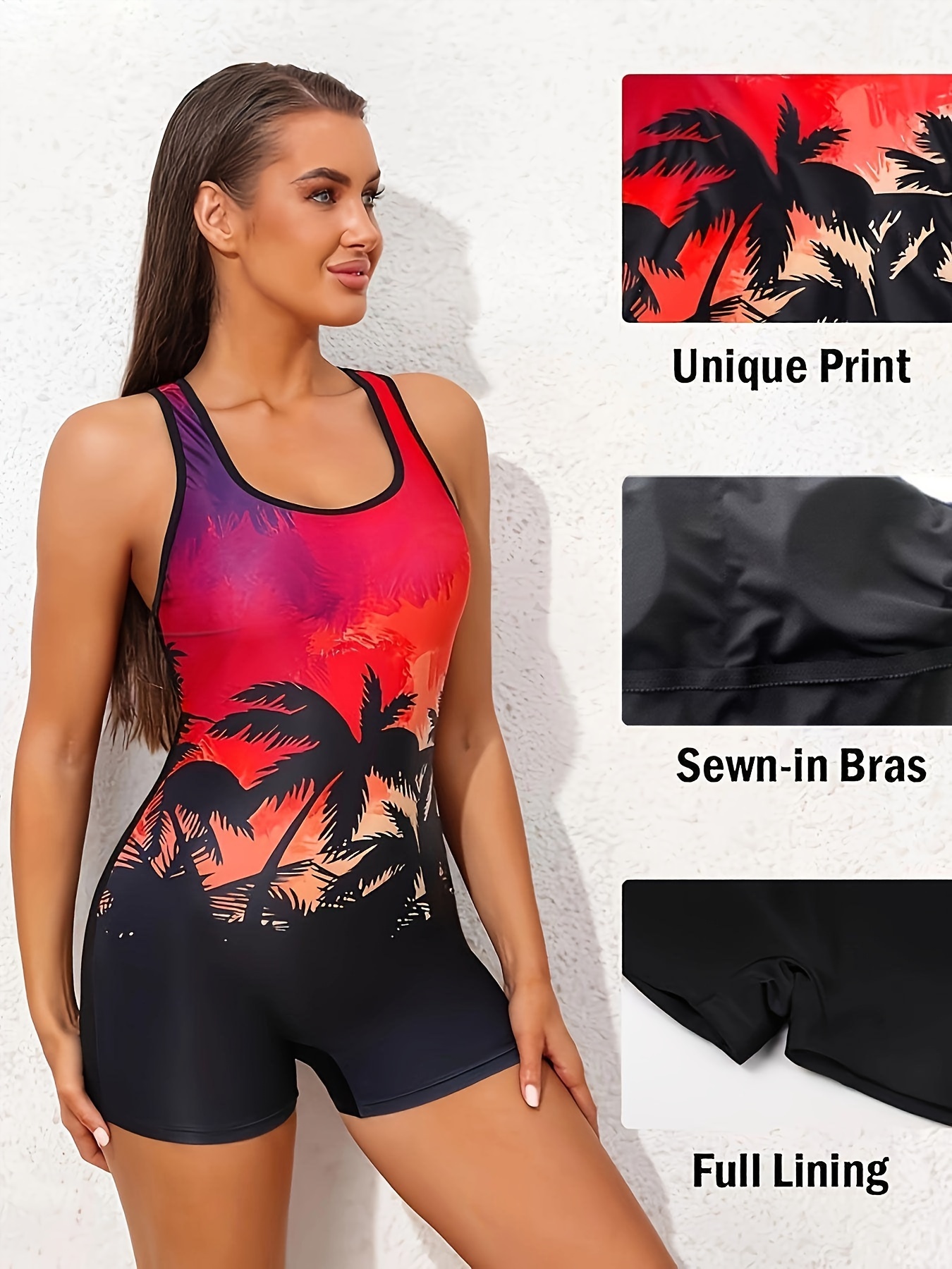 Tropical Print Scoop Neck One-piece Swimsuit, High Stretch Comfy Bathing  Suits, Women's Swimwear & Clothing