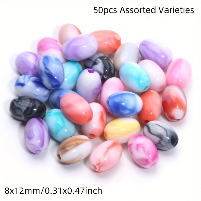8x12mm 50pcs Random Mixed Color Cream Smudge Oval Acrylic Beads For Handmade Necklace Bracelet Earring Making Decorative Accessories