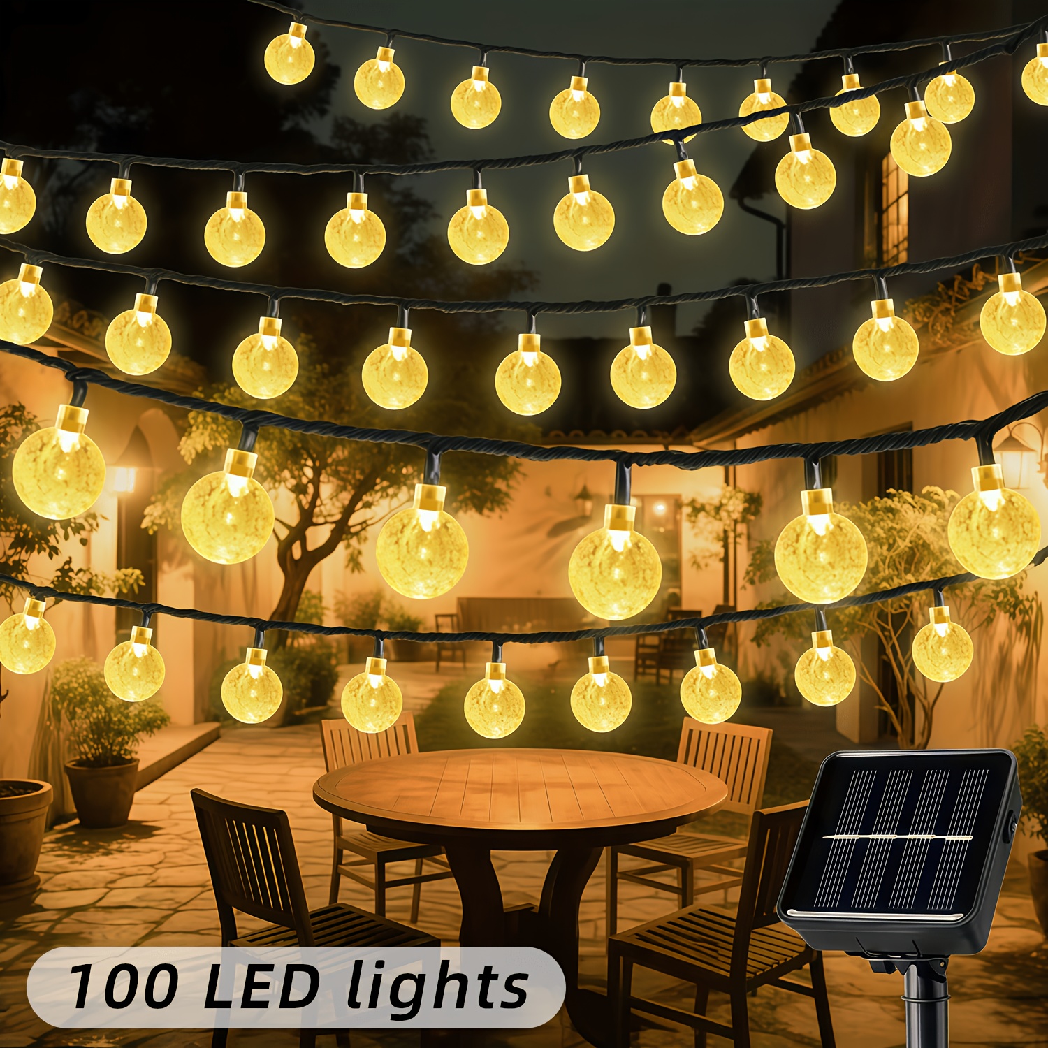 E-shop 1er Pack, Intelligente Solar-Hofleuchte, /100 Blasen-Feen-Lichterkette, ausgestattet mit intelligenten Lichtsensoren, Knopfschalter für 8 ,