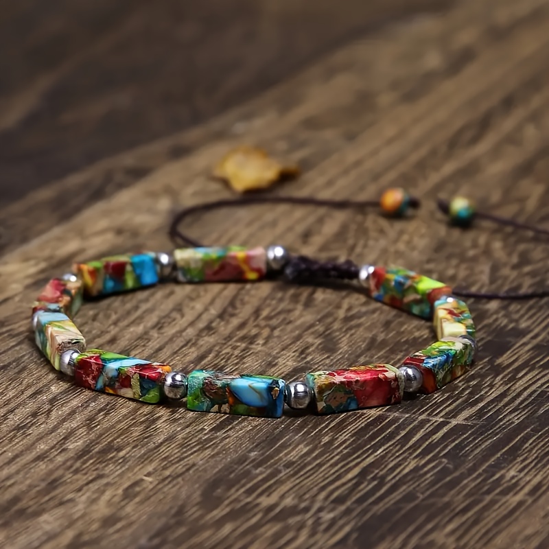 TEMU This Exquisite Bracelet Made Stone Beads Features An Adjustable Design And Shape, Showcasing A Vibrant Of Colors. It An Ideal Present For Mothers, Sisters, Or
