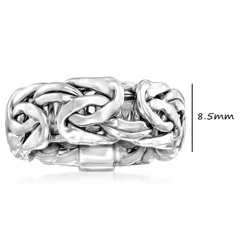Image of 925 Sterling Silver Heavy Straw Rope Woven Ring, Wide Thick Chain Ring, Street Hip Hop Retro Couple Versatile Silvery Jewelry, Best Gift For Her, Gift Box Packaging Included