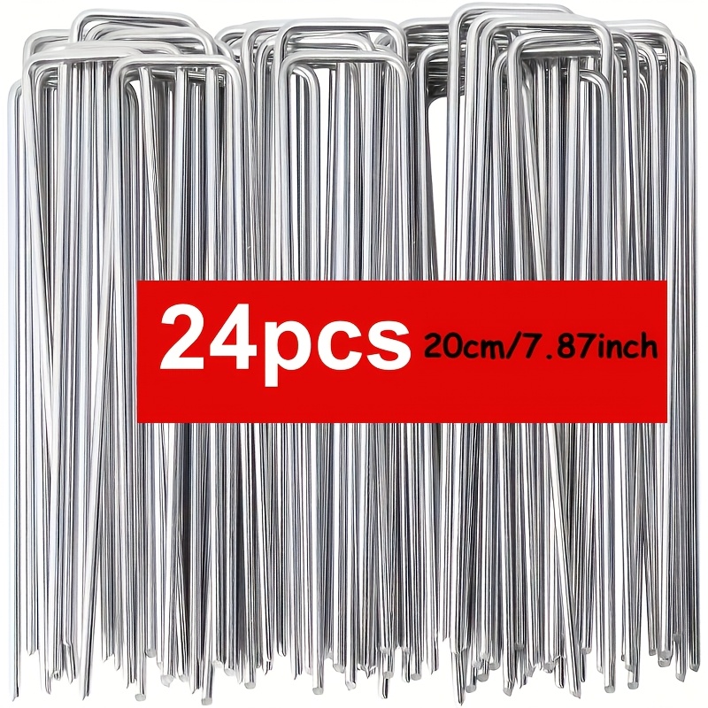 24 heavy duty galvanized steel u shaped garden ground nails anti rust landscape fixing nails suitable for camping tents weeding artificial turf and mesh durable ground piles stable and reliable special for camping tents
