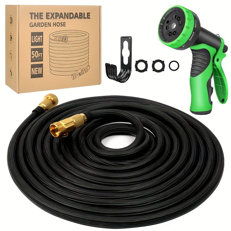 

50ft Garden Hose With 10 Function Nozzle Flexible Leakproof Water Hose 3/4 Solid Brass Fitting Lightweight No Kink Pipe For Outdoor Garden Lawn Yard High Pressure Car Wash