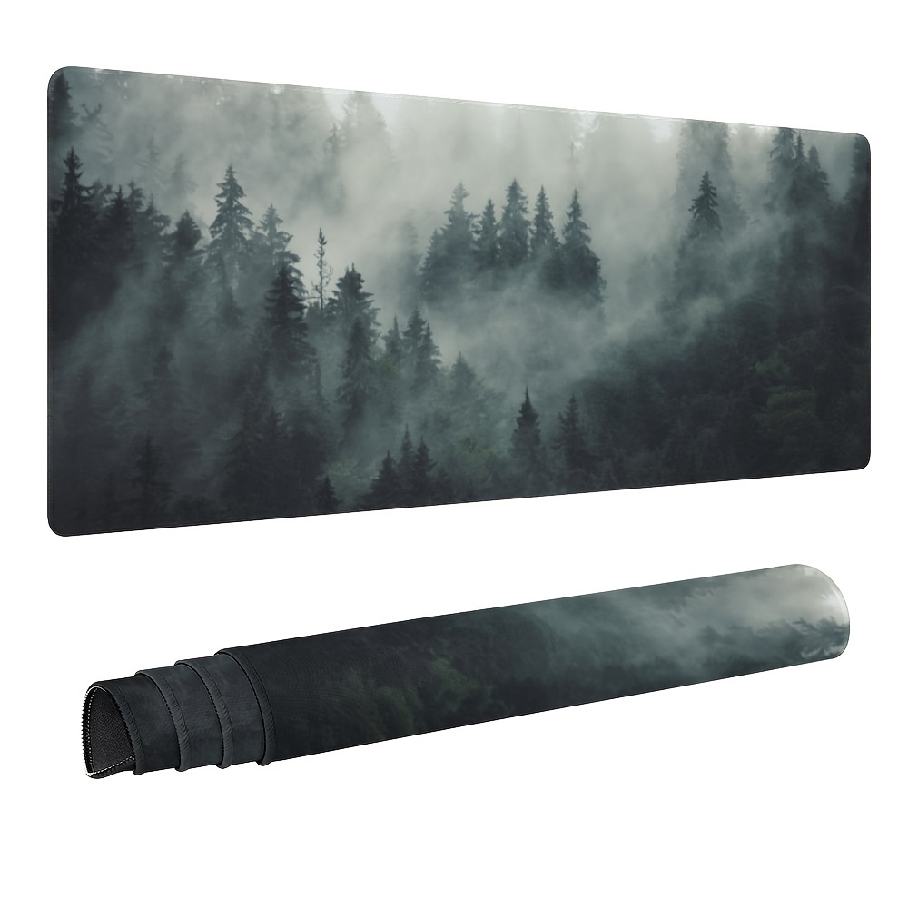 

1pc Desk Mat, Large Mouse Pad, Extended For Gaming, Fog Forest Pattern, Waterproof Mat With Stitched Edge, Non-slip Laptop Computer Keyboard Mouse Pad For Office & Home