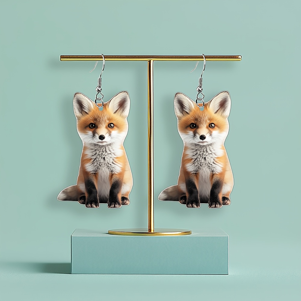YAYAKO Acrylic Cartoon Fox Earrings - Dangle Drop Fashion Animal Jewelry, Cute Gift For Women, Burgundy Velvet Bag
