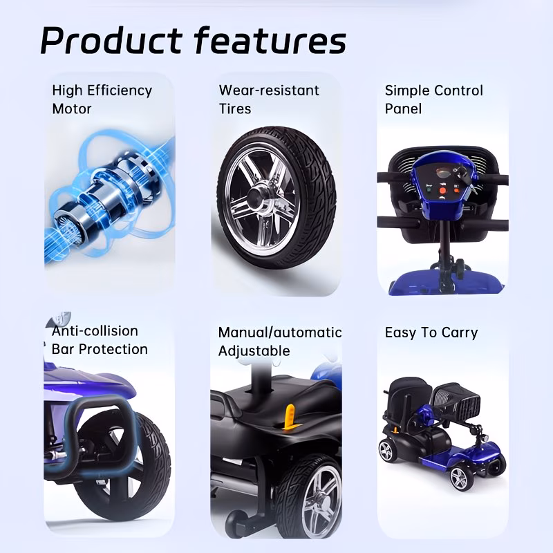 mobility aids for the four wheel foldable mobility scooters for adults 250w 12v 12ah long range with led headlights and a detachable storage basket with a tool kit charger and manual holiday surprise gift Product details 2