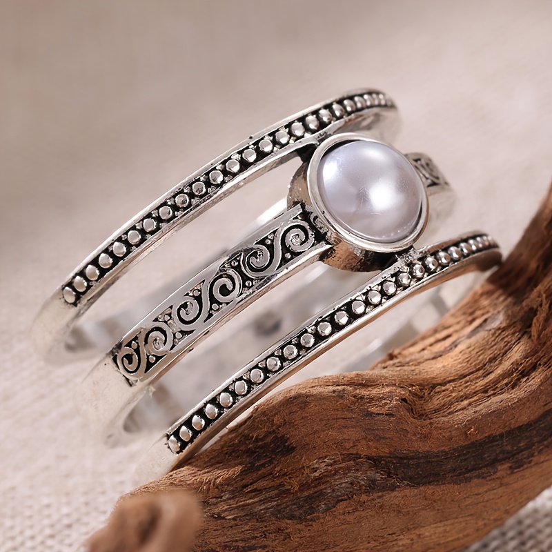 Ladies' Vintage Hand Carved Bohemian Ring Set, Gift-Ready