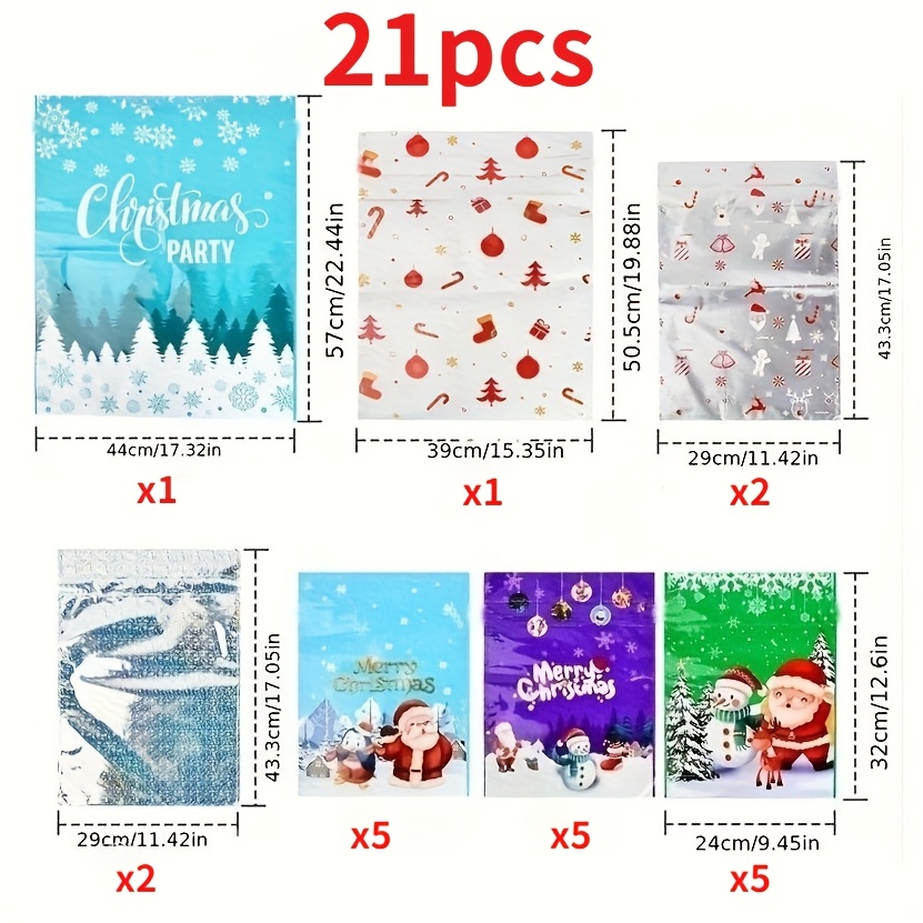TEMU 21pcs Christmas Gift Packaging Bags In Combination, Christmas Style Gift Packaging Bags, Multi-style Combination Gift Packaging Bags, Plastic