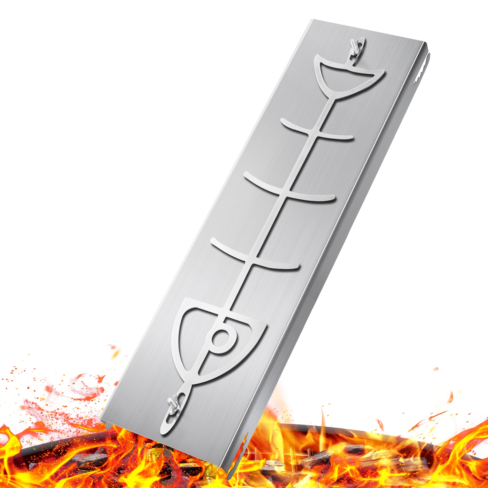 Image of 58.5*16*3.6cm Stainless Steel Flame Salmon Rack With Adjustable Clamp - 180° Rotatable, Durable And Easy To Clean, Ideal For Grilling Salmon And More, Smooth