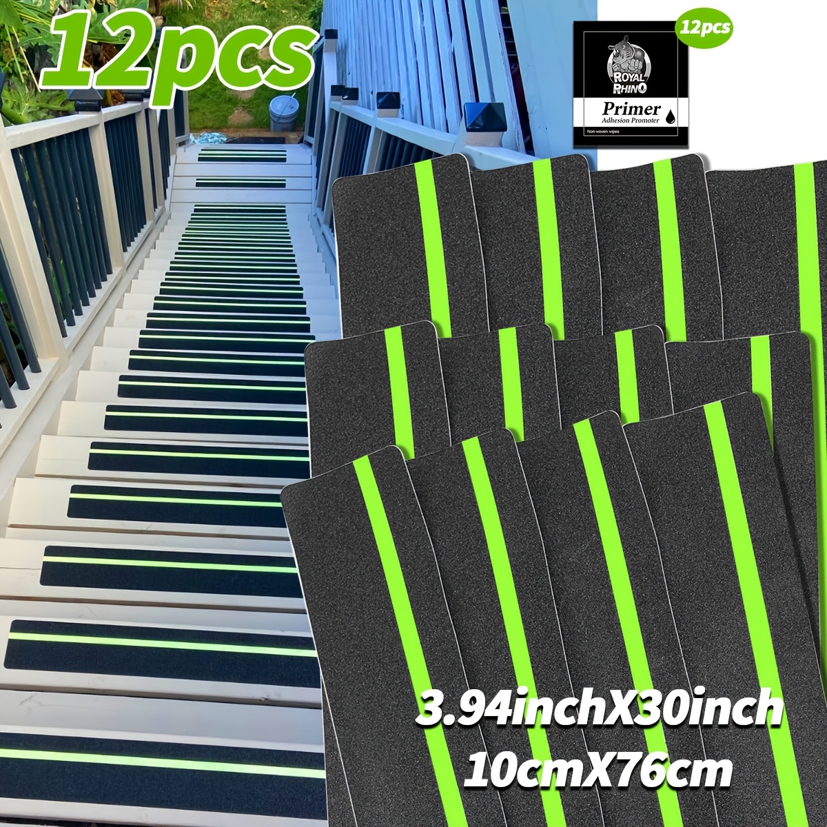 Image of Anti-slip Luminous Stair Patches, Glow In The Dark, 10cm X 76cm, Strength, Enhancing Stair Safety, Multi-surface Compatibility, Suitable For Outdoor Stairs, Skateboards, And Decks