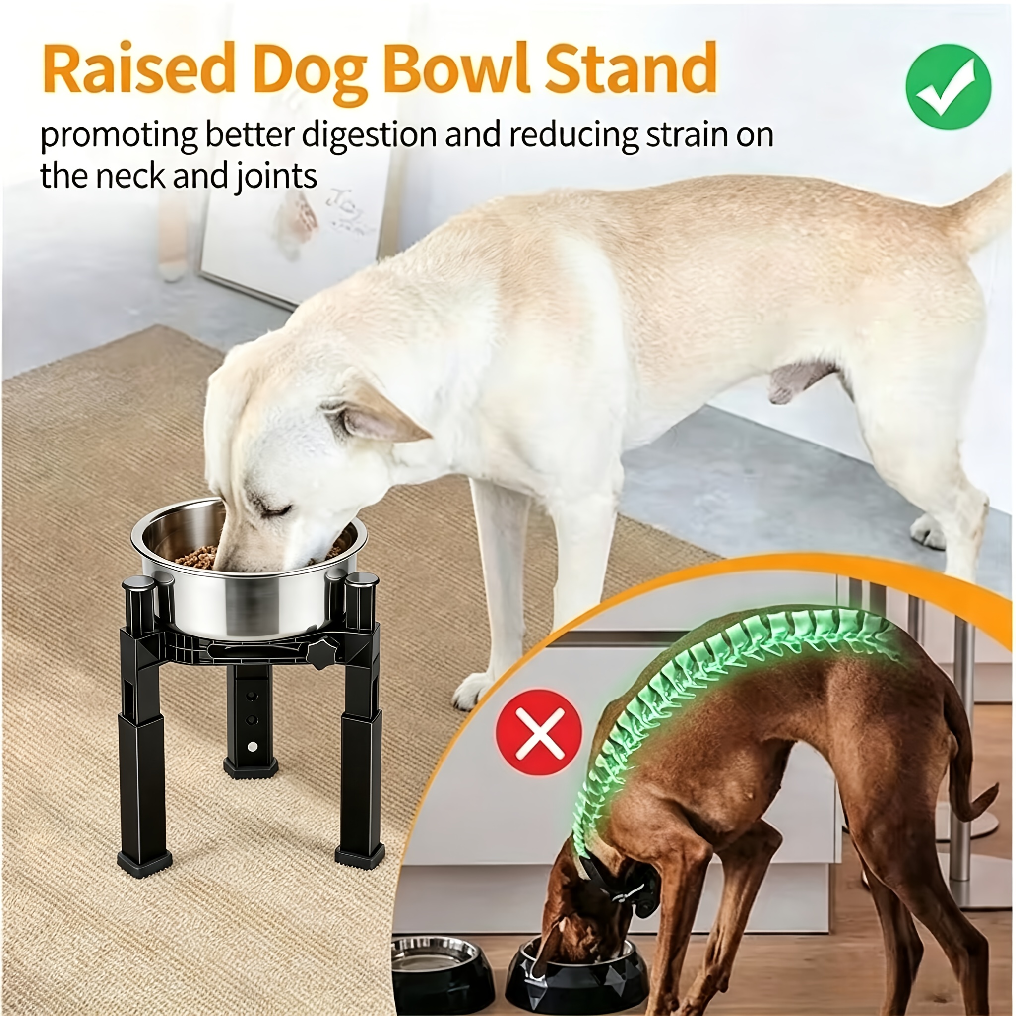 TEMU Adjustable-height Dog Bowl Stand, 5 Height Settings From 2.64 To 8.86 Inches (bowls Not Included), And Easy- And For Cats And And Big Dogs,