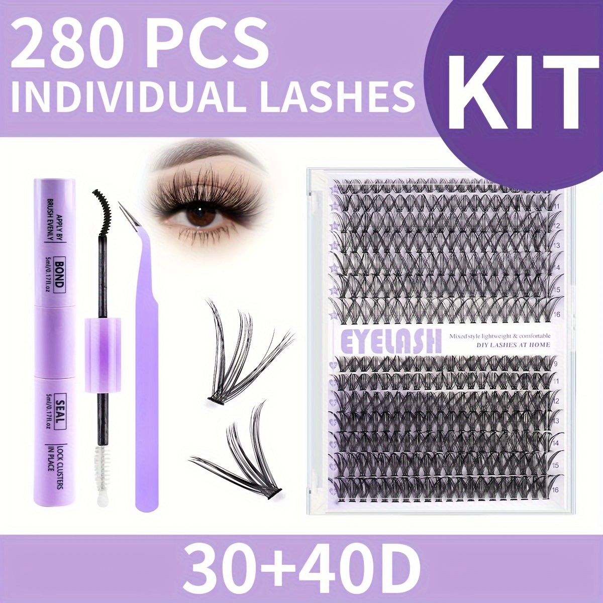 

Diy Eyelash Extension Kit - 280pcs D- Individual With & Seal, Applicator Tool - Beginner Friendly, Mixed Styles For Natural To Fluffy Looks