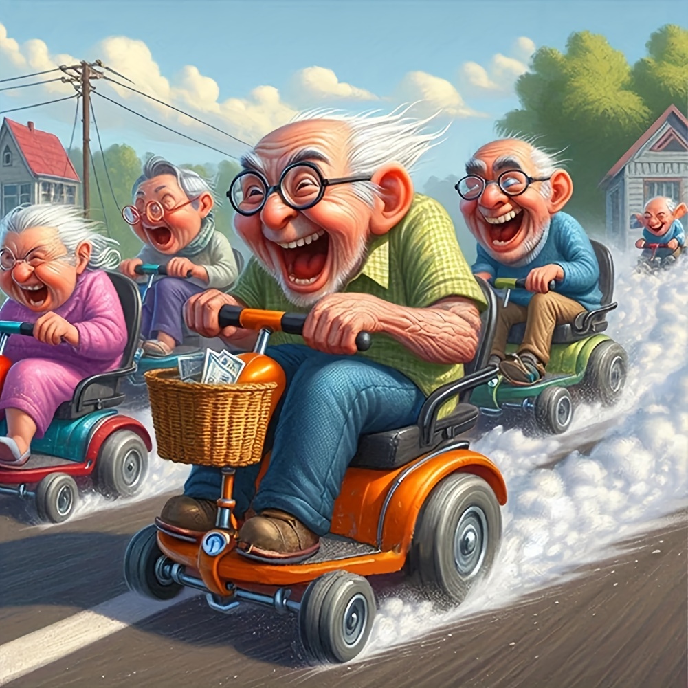 Image of Grandparents Racing Frameless 5d Diamond Painting Kit, Diamond Painting, Full Art, Diamond Painting Art Craft For Wall Decoration Surprise Gift