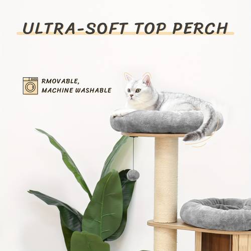 58 6 modern cat tree wood cat tree for large cats w condo removable cushions beige
