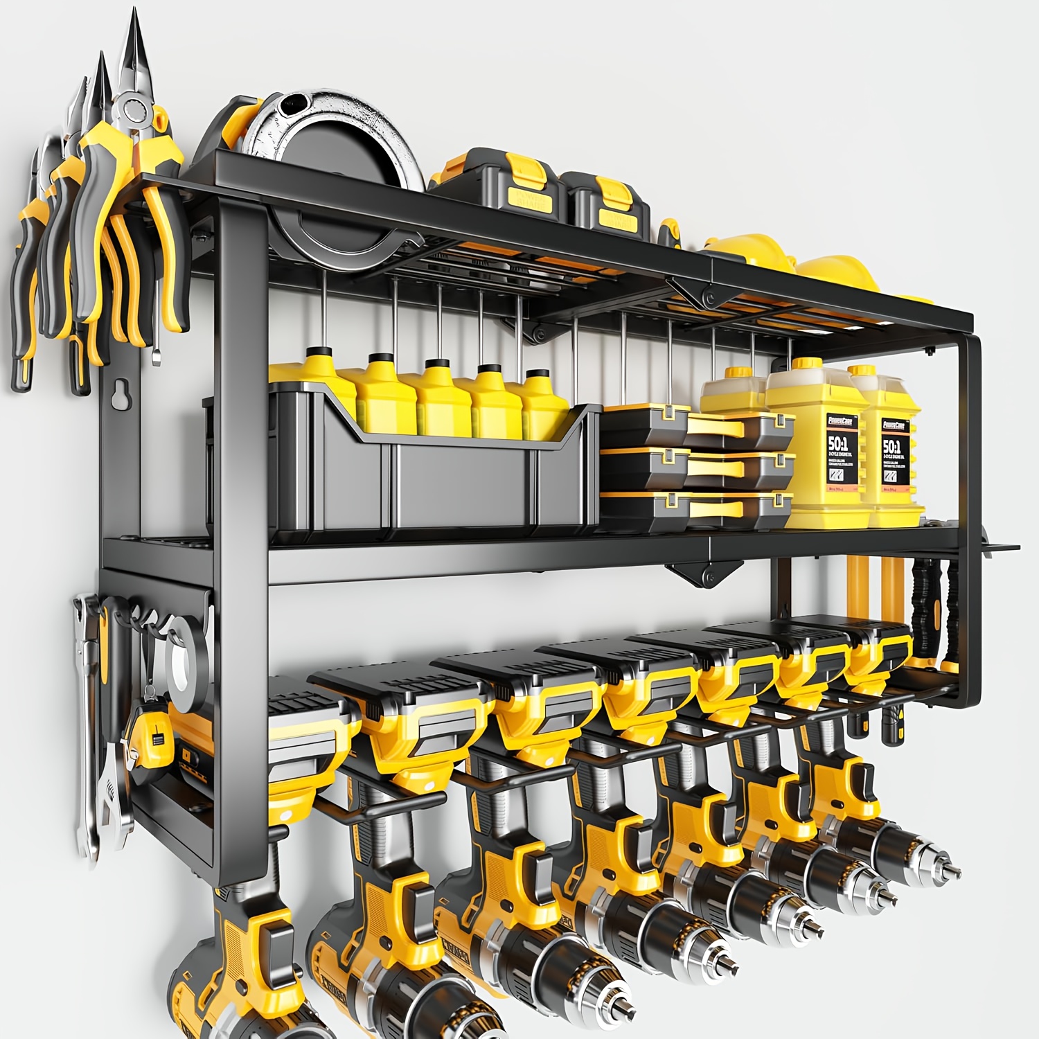 Temu – TEMU Power Tool Organizer Wall Mount – 300lbs Load 3 Layers Storage Rack With 7 Drill Holders For Drills Cordless Tools. Heavy Duty Iron Garage Tool