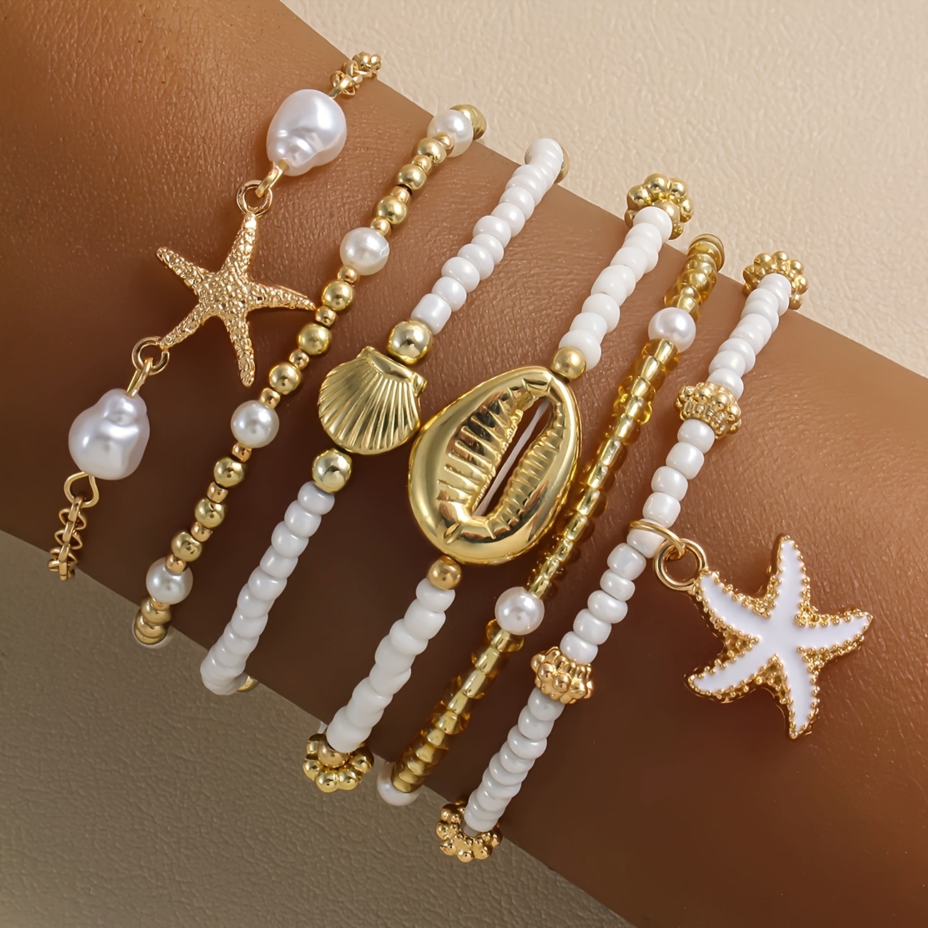 6pcs Retro Beach Style Starfish Bracelet Set