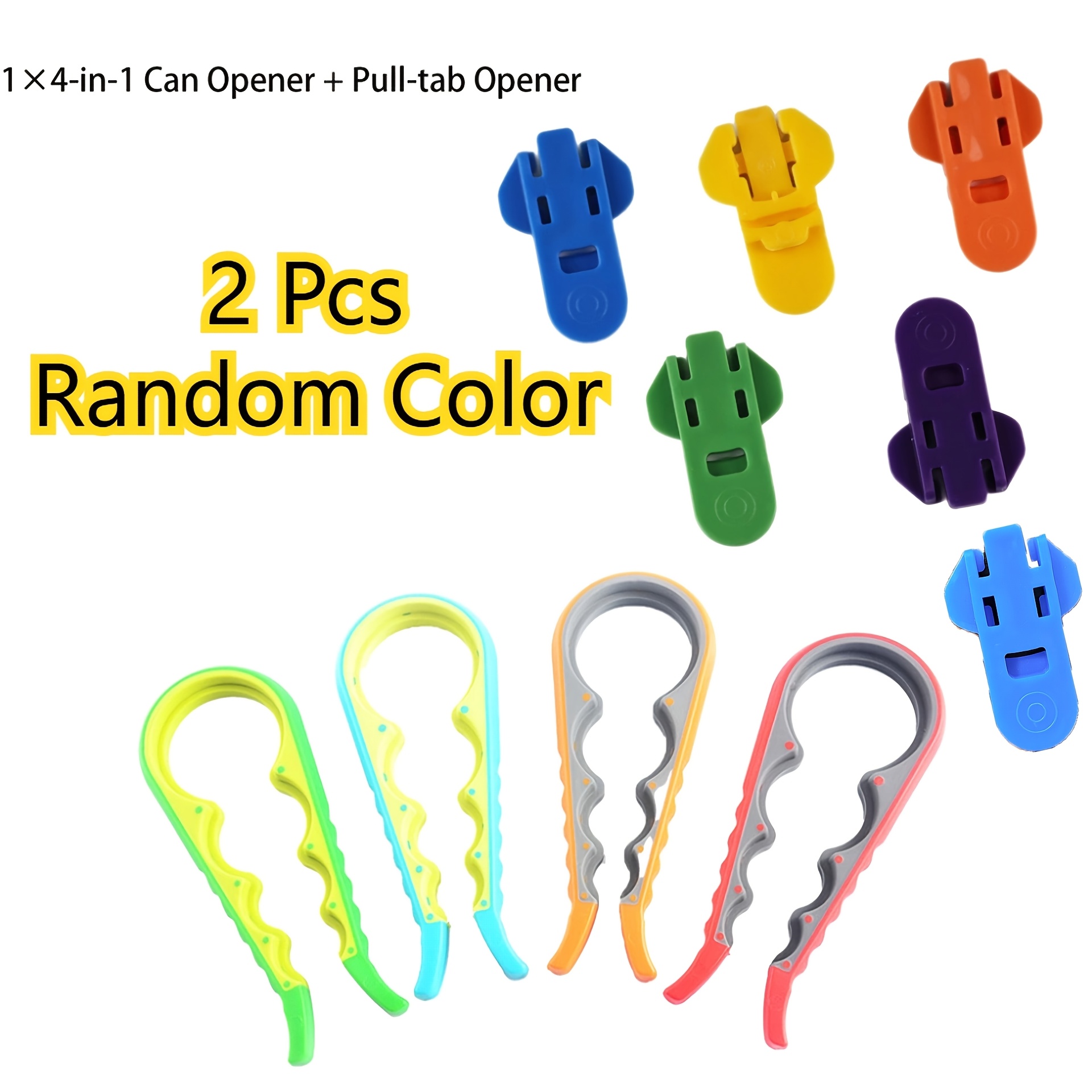 TEMU 2pcs (1pc Lid Remover And 1pc Pull Tab Opener) Random Color Jar Bottle Opener Kit, Lid Remover And Pull Tab Opener, Non-slip Kitchen Can Opening