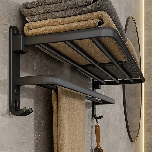 a folding towel rack for the bathroom designed with and thicker hooks suitable for storing clothes and towels in the shower area management assistant for the bathroom and a bathroom accessory