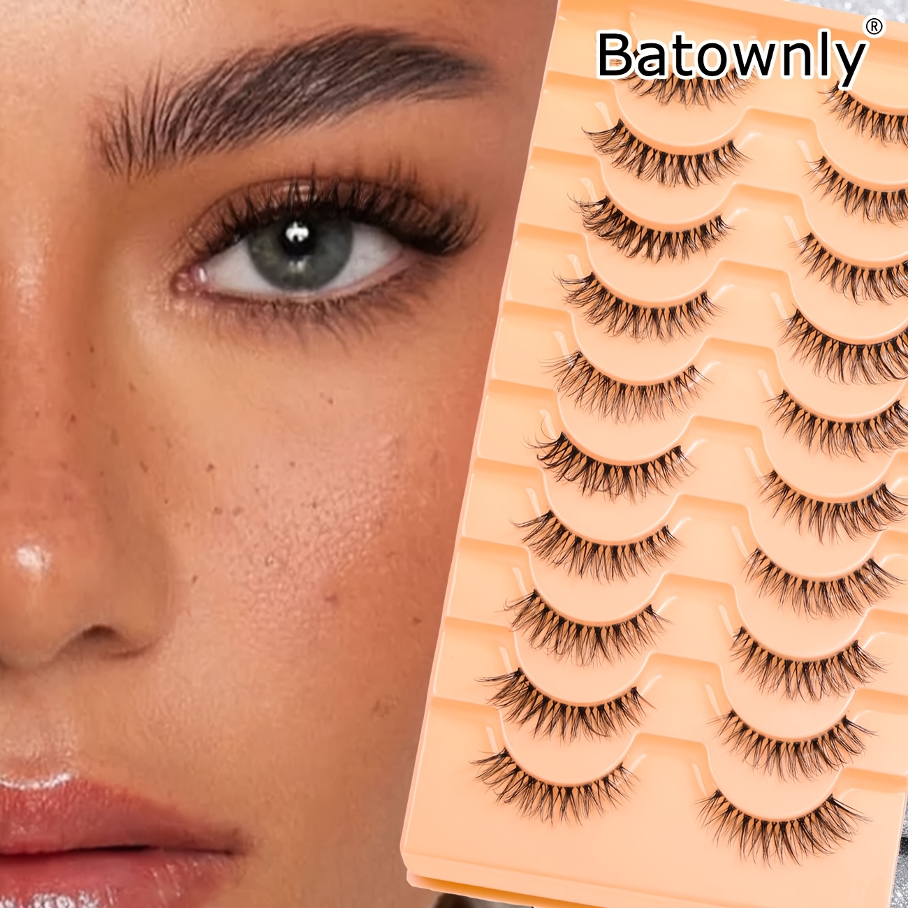 

10 Pairs Batownly Mink Eyelashes, Natural , Fluffy, Long, , Transparent Stem, 3-15mm Mixed Lengths, Realistic Eye Tail Extension, Hypoallergenic, For Date & , Model Phj-2432