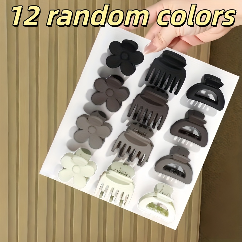 TEMU 12pcs Milk Coffee Hair Claw Set, Women's Hair Clips, Five-petal Flower Claw Clip, Double Row Tooth Hair Clip, Half-round Claw Clip, Matte