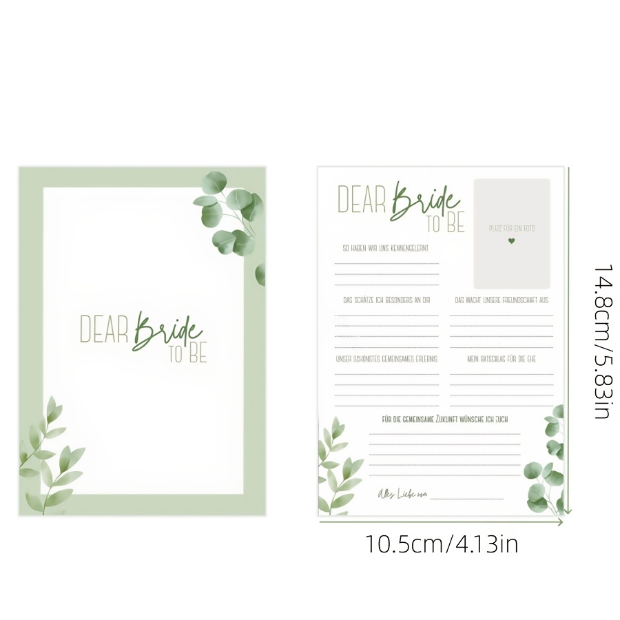 Image of 20pcs, German Guest Card Jga, Filling Card Jga, Jga Game, Bride , Plant Green, Eucalyptus