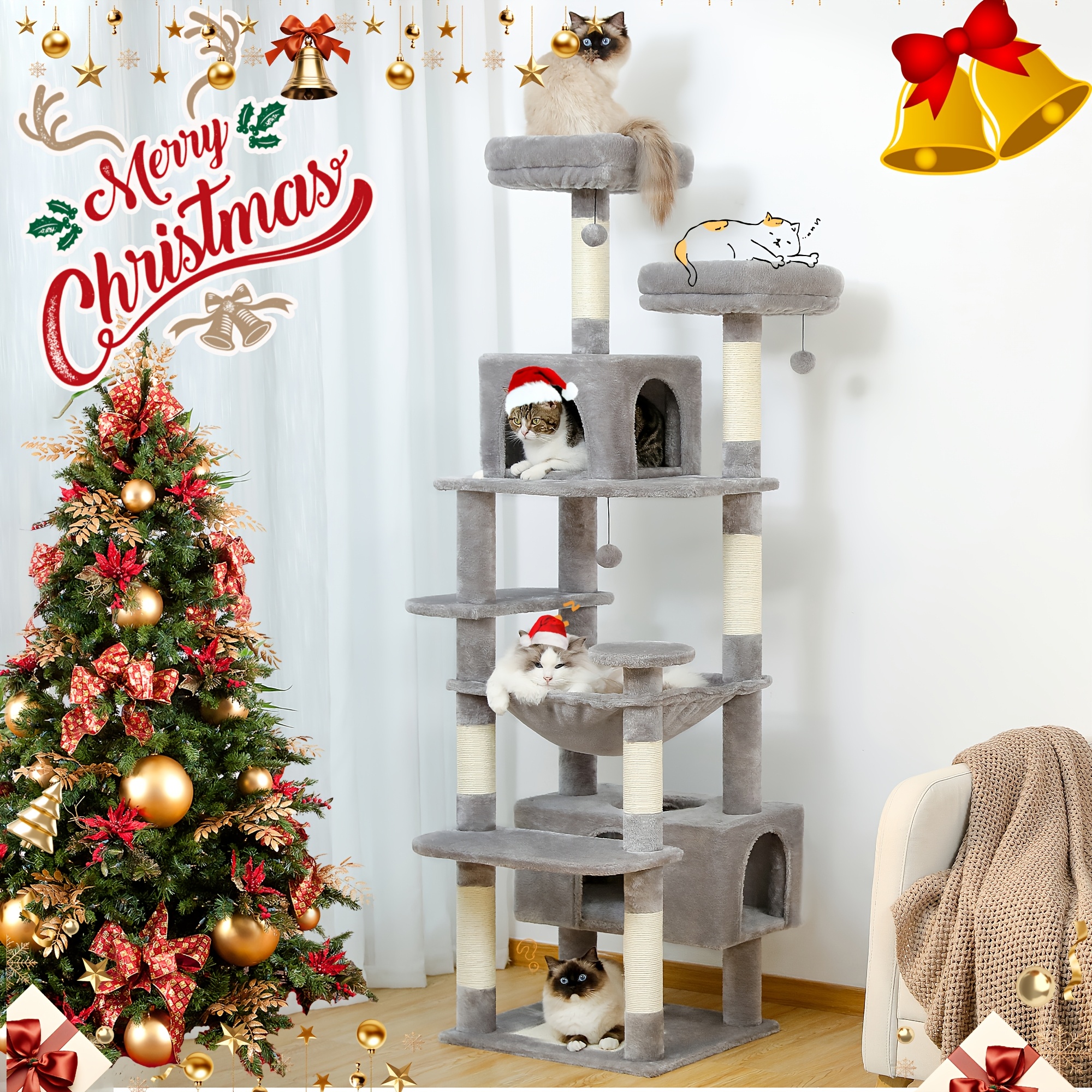 multi level cat tree tower condo condos hanging toy Temu