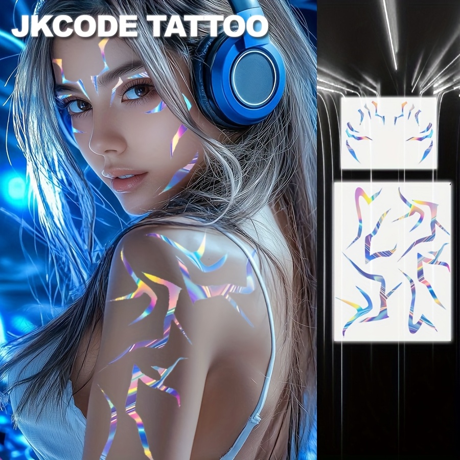 Temporary Waterproof Holographic Tattoos -pop Themed For Halloween Makeup, Suitable For Face, Shoulders, And , Perfect For Body Art Decoration At For Halloween, Birthday Celebrations, Parties