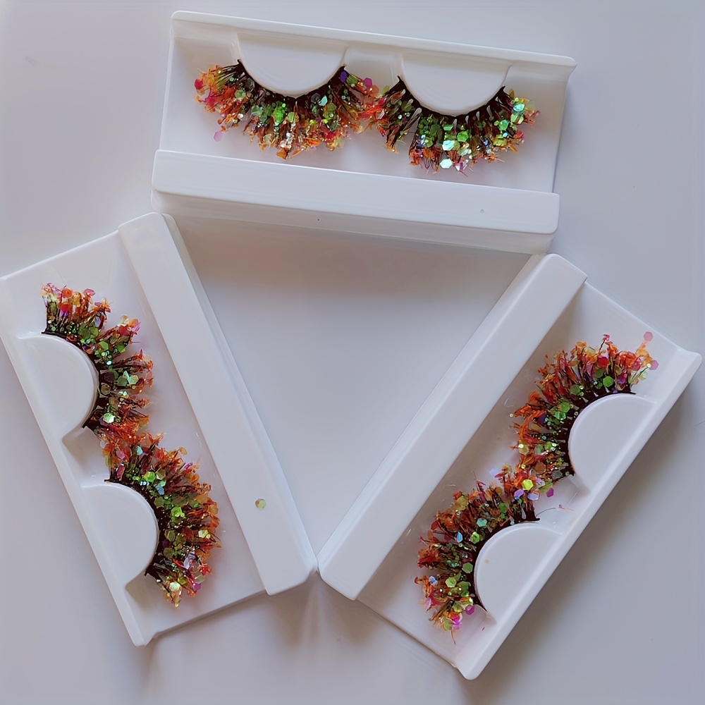 

Glitter Lashes Yellow 3d Eyelash Fluffy Eyelash False Eyelashes Exaggerated Sparkle Lashes With Sequins Lashes For New Year Party Cosplay Stage Makeup 1pairs