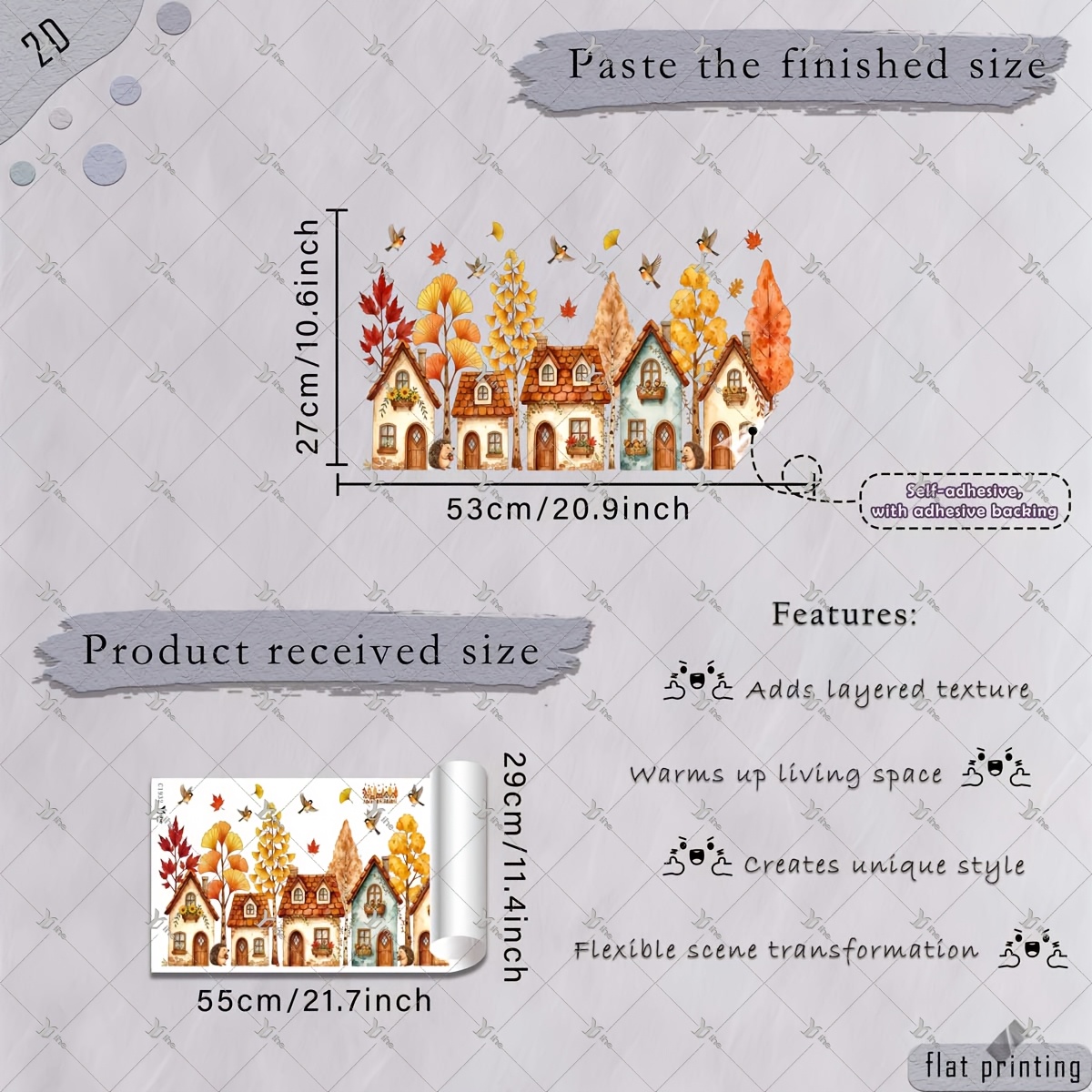 TEMU 2d Flat - 2d Flat - 1pc 2d Flat Printed Autumn Houses, Ginkgo, , Birds, Hedgehogs Harvest Window Stickers, Self-adhesive Removable Double-sided