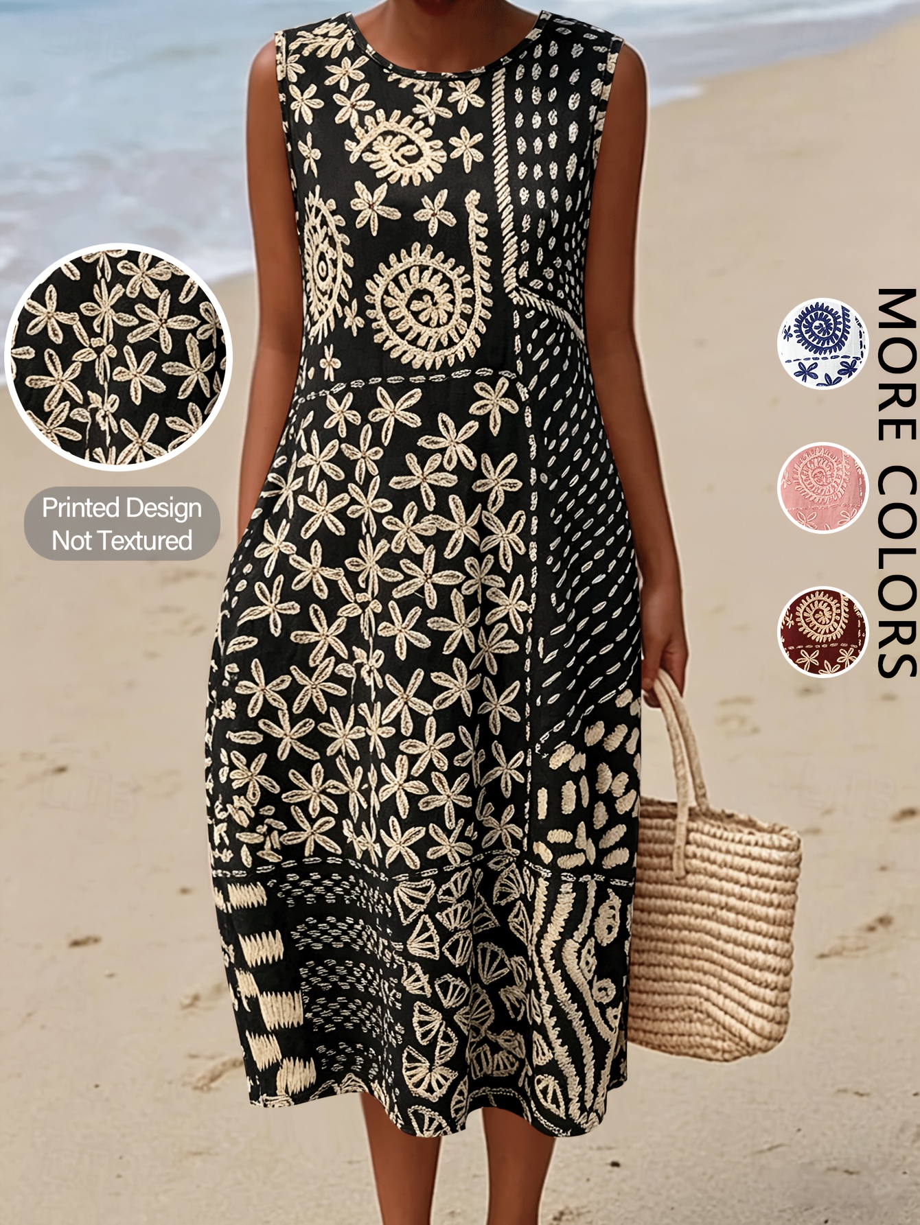 flattering boho dress Bohemian Style Sleeveless 2026 Spring * Ethnic * Loose Midi Dress for Beach Vacation, Daily Casual Wear, and Versatile Skirt, Multiple Sizes * Empire waist color:Dark Green Drop: CW23 2026 Ready to ship wedding Flattering boho silhouette for