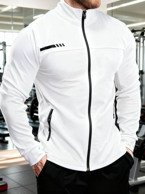 mens breathable long sleeve jacket softshell jacket full zip high elastic quick drying sweatshirt zipper pockets quick drying lightweight design fit suitable for fitness basketball cycling
