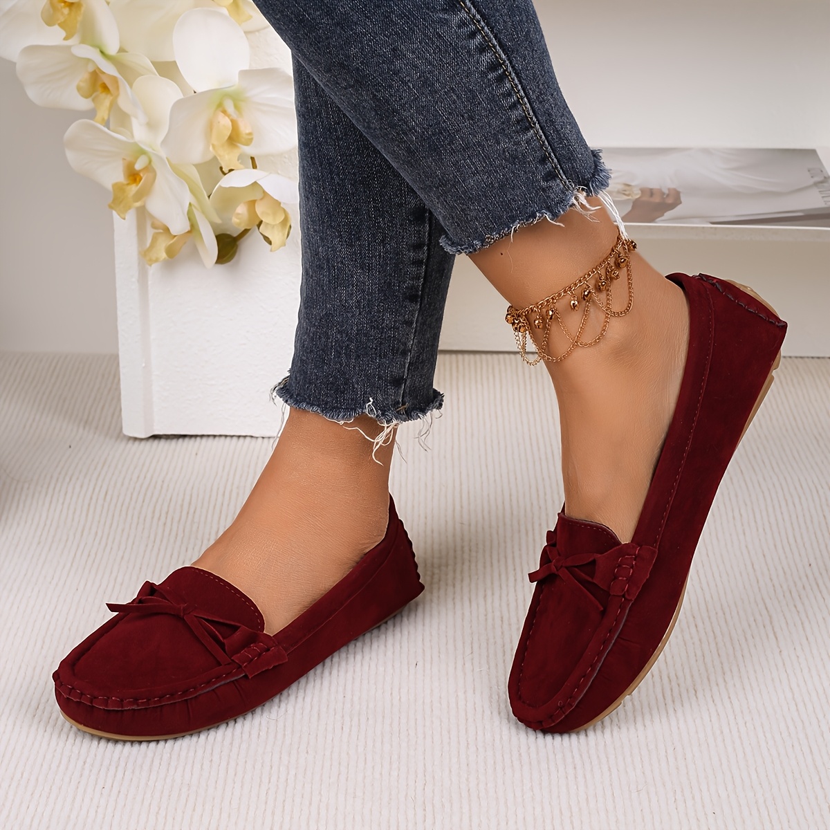 Vintage Women's Slip-On Loafers with Bowknot Soft Sole, Comfortable  Casual Driving Shoes, Loafers