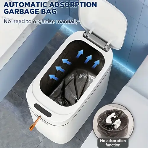 bathroom trash can motion trash can touchless white 3 5 gallon with lid and 2 rolls of garbage bags auto adsorption small waste basket for bedroom bathroom kitchen