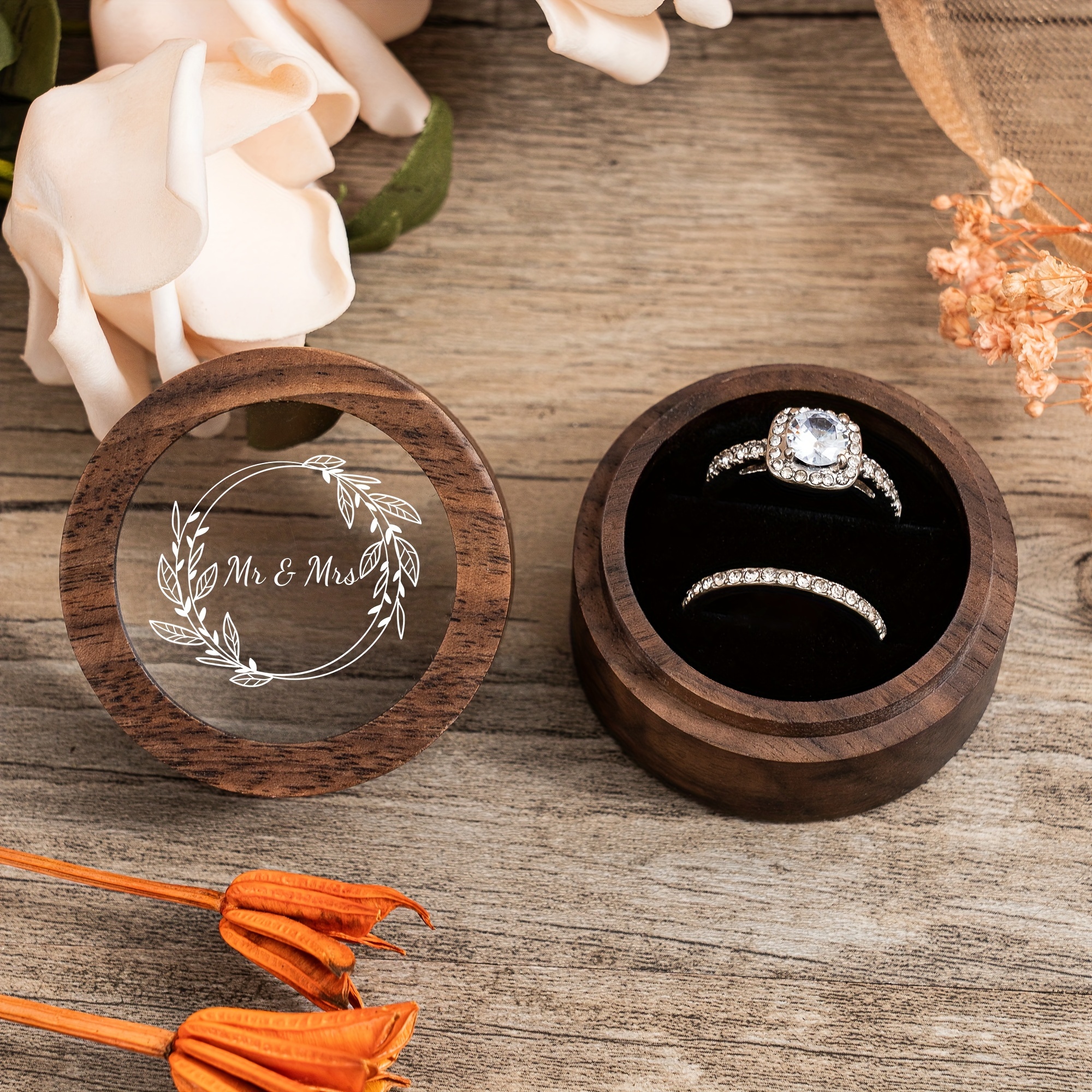 TEMU " Elegant Wooden Engagement Ring Box - Perfect For Proposals, Weddings, Anniversaries & Valentine's Gifts, Diy Crafts, Jewelry Making Display &