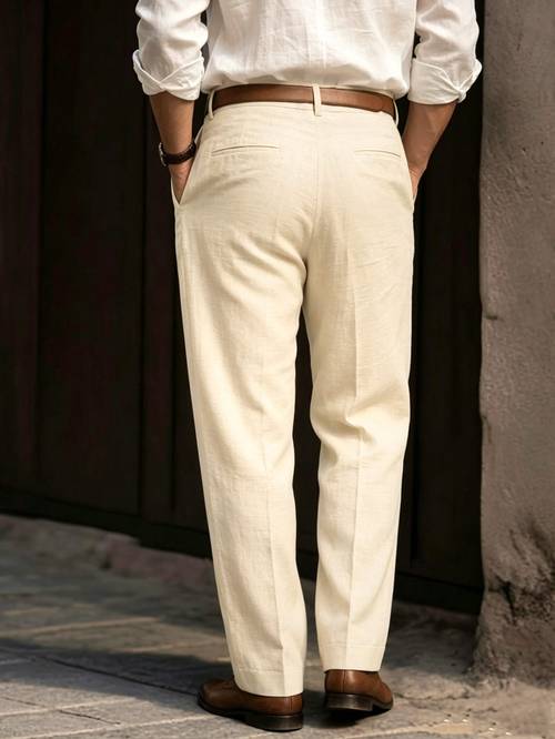 old money outfits rayon linnen broeken voor heren, losse rechte commuter business casual lange broeken, lente zomer plooi voorzak jurk broeken