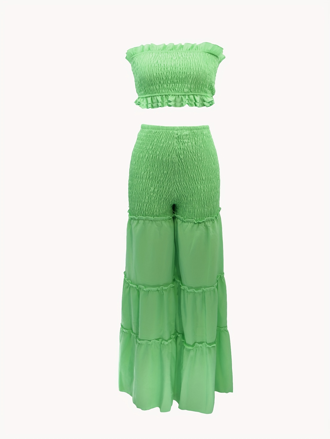 elegant v neck high waist wide leg two piece set ruched - Temu