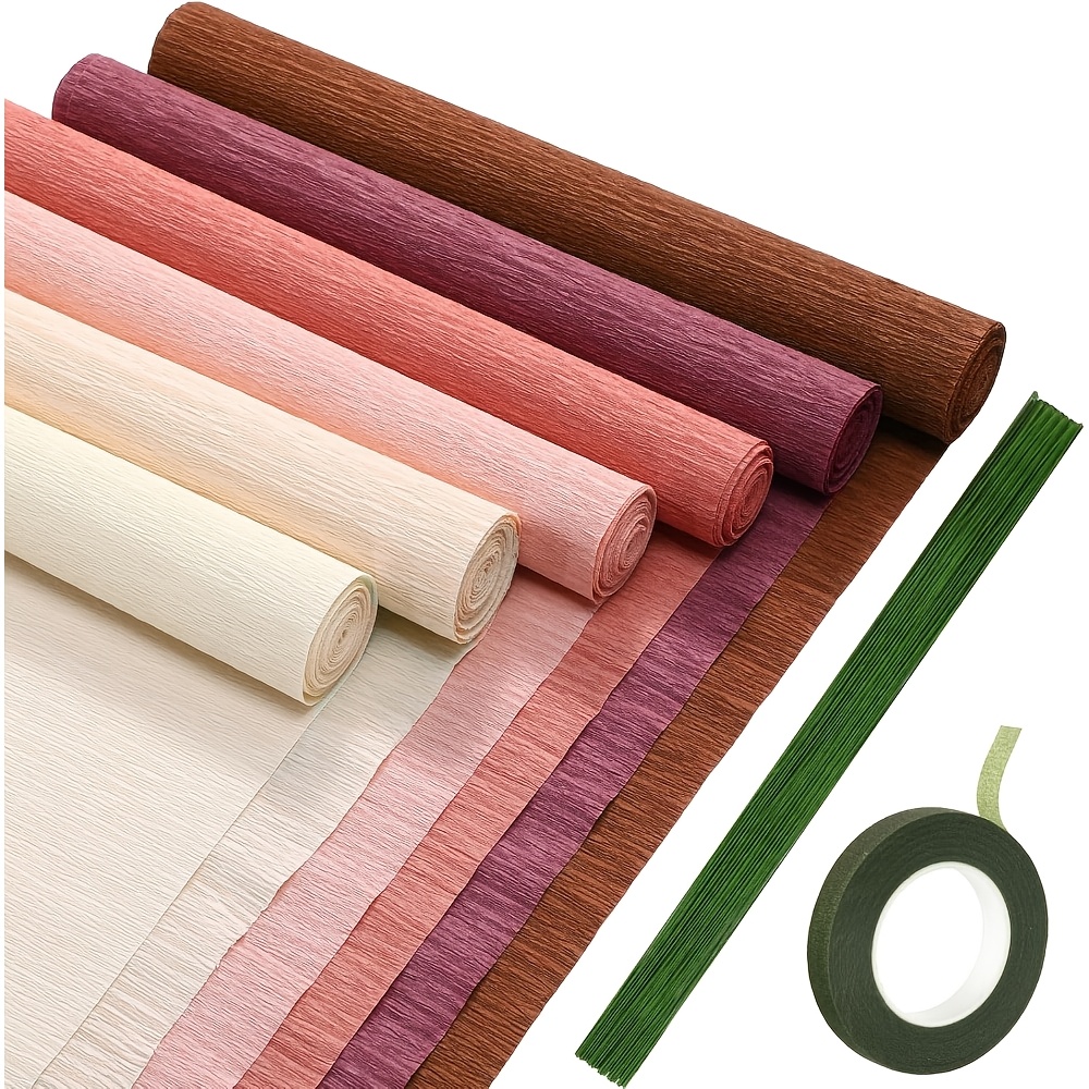 E-shop 57-teiliges Krepppapier Blumen Set, 6 Rollen 35G Papel Blätter, 50 Stück Blumen Eisen Draht, 10 Zoll x 8 Fuß, 1 Rolle 30 Yards für