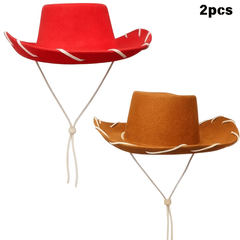 TEMU 2pcs/4pcs Set Drawstring Style Hat, Cos Classic Character Western Cowboy Style Hat, Holiday Party, Birthday Party, Prom Party Costume Headwear
