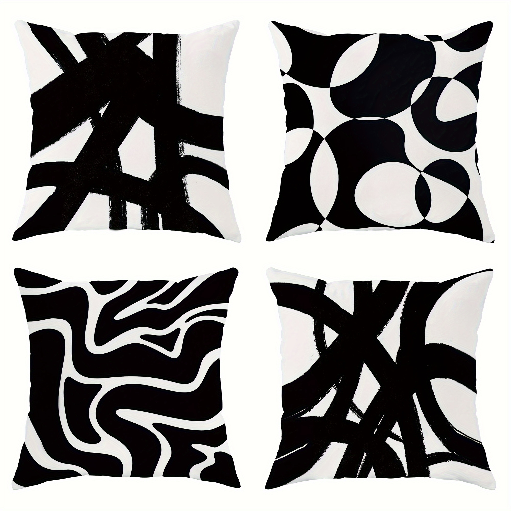 

4pcs, Lines Black And White Polyester Throw Pillow Covers, Abstract Modern Minimalist Neutral Art Pillow Covers, Decorative Cushion Covers 45×45cm/18 "x18" For Living Room Bedroom Sofa Bed Decoration