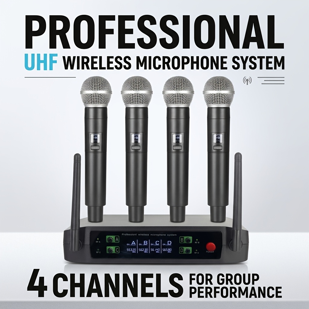 TEMU The 4-channel Handheld Lavalier Wireless Microphone System Boasts Professional And Is Ideal For Event Settings, Including Parties, Weddings,