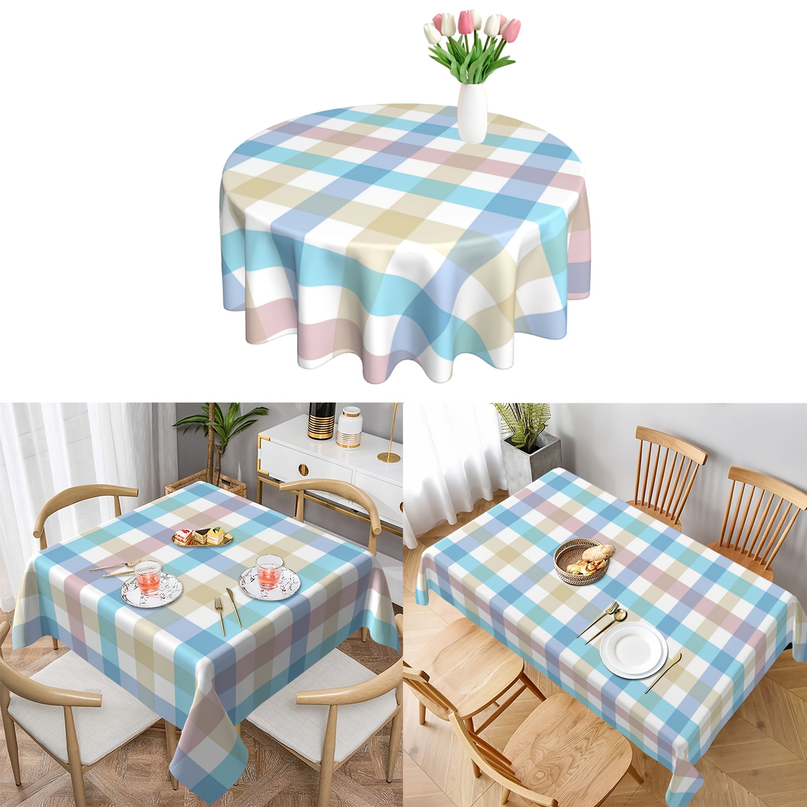 

1pc, Spring Easter Tablecloth, Coloring Checkered Table Cloth Wrinkle Resistant Washable Covers, Rustic Rainbow Fabric Farmhouse Tablecloths For Easter Party Decoration Picnic