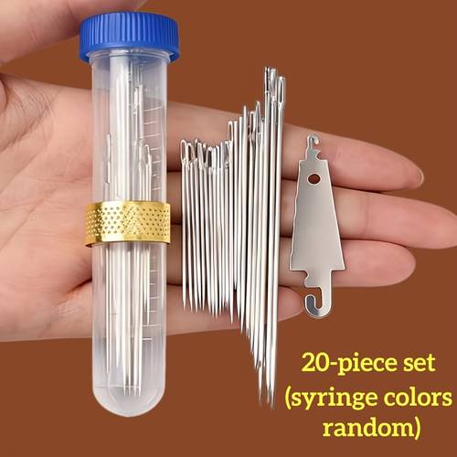 20pcs/40pcs Thimble and Needle Threader Combo Set, Includes Large-eye Hand Sewing Needles, Large-eye Steel Needles, and Traditional Elderly-friendly Needles, Specially Designed for Hand Sewing, Garment Making, Quilting, and Clothing Mending; Large