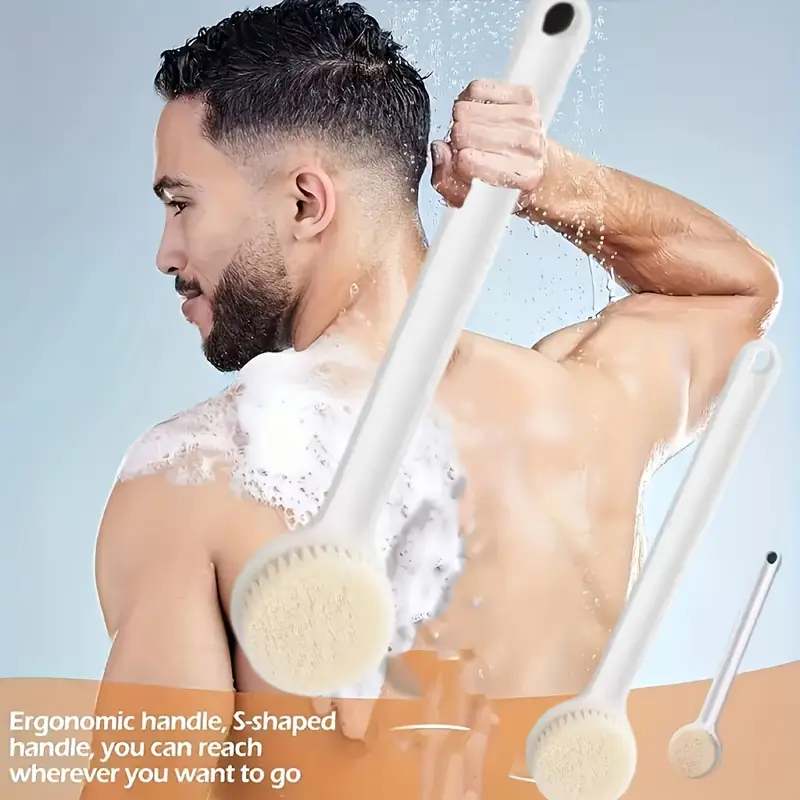 long-handle bath brush with anti-slip grip, ergonomic back scrubber for adults & seniors – japanese soft bristle shower tool, bath brush with long handle, ergonomic back scrubber for shower women, shower body scrubber, back scrubbers for use in shower, bathing brush for men, bathing aid, personal hygiene, long handle brush, , scrubber, sturdy construction, handheld scrubber, body exfoliator, seniors bathing aid, senior Product details 2