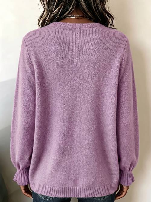 plus size - pulover de damă elegant, casual, drăguț, , stil oriental, de primăvară-toamnă, culoare uni, gât rotund, decolteu în v, decorat cu nasturi, mâneci , mânecă lungă, pulover moale, călduros, stil de bază