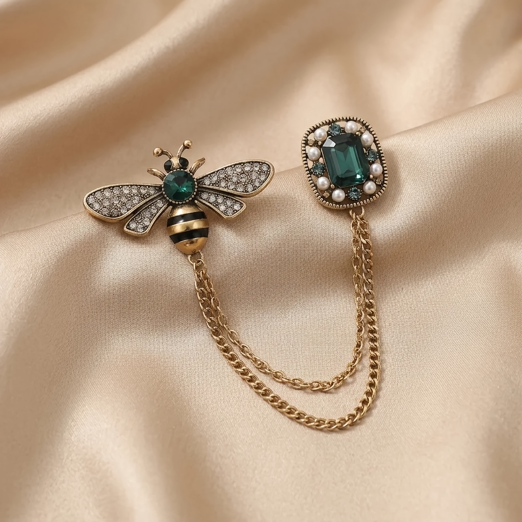 TEMU Broche vintage de borla con , alfiler de cadena, accesorio de para traje, broche de cadena de abeja vintage, alfiler, ramillete versátil para